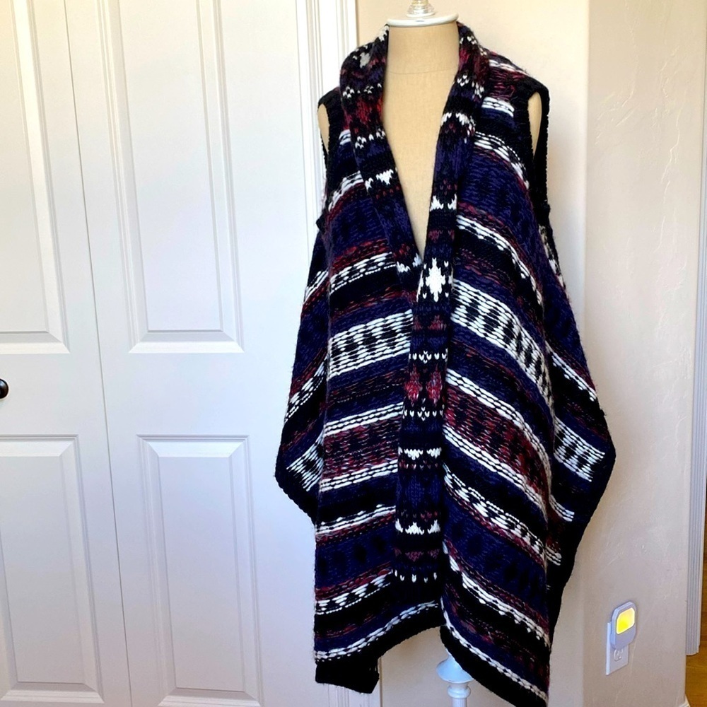 Loft Alpaca blend Sweater Vest Poncho Womens S purple black Folklore Nordic warm